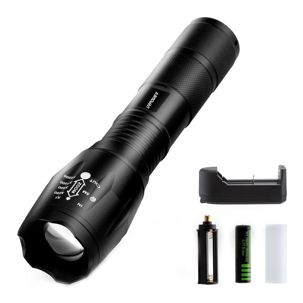 URPOWER Tactical Flashlight Super Bright CREE LED Flashlight Zoomable Tactical Flashlight Rainproof Lighting Lamp Torch -with Rechargeable 18650 2800mAh Battery -For Cycling Hiking Camping Emergency