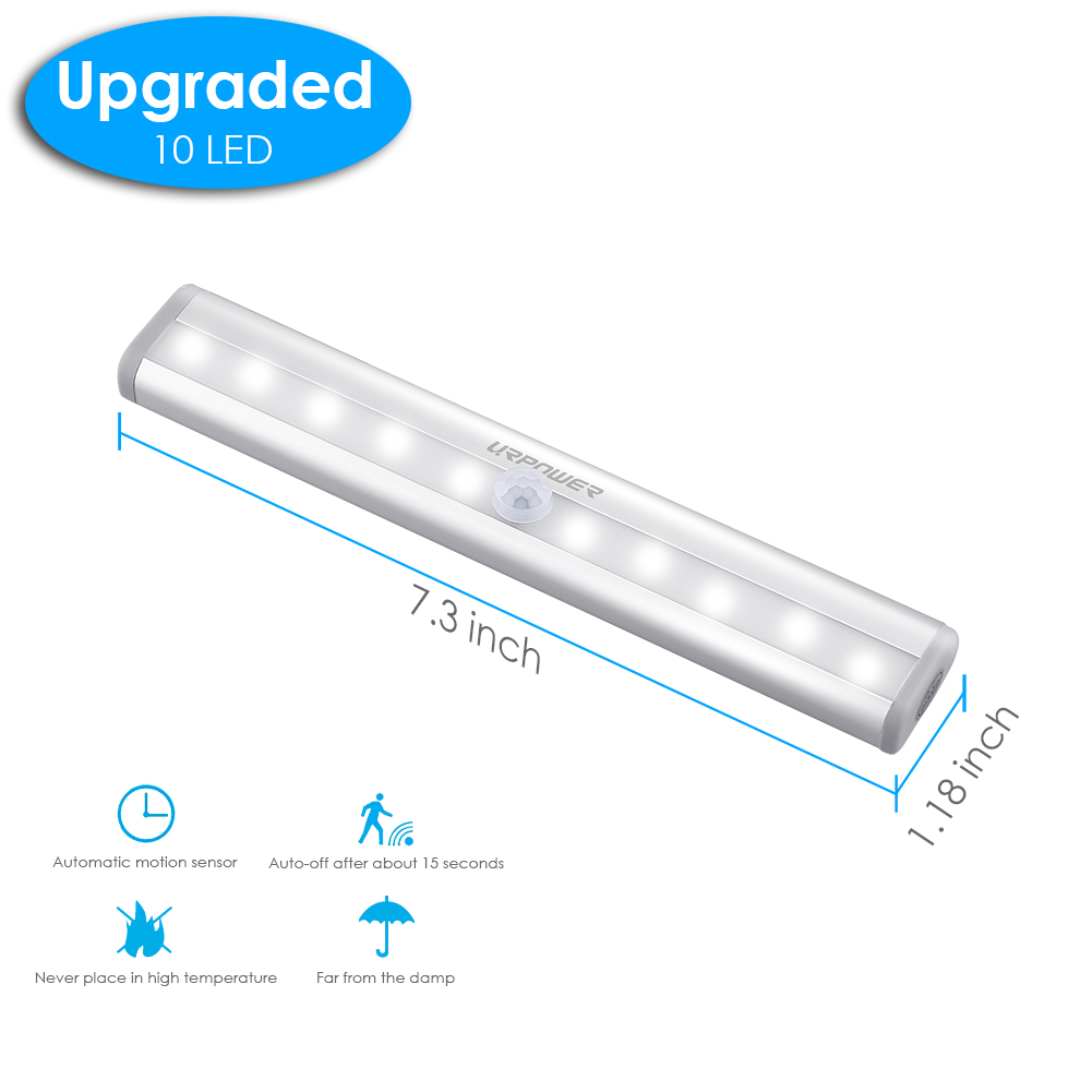 URPOWER Motion Sensor Light, 10 LED Bulbs Battery Operated Wireless Motion Nightlight Portable Magnetic Security Closet Light Stick Up Motion Sensor Night Lights for Closets Hallway Stairway