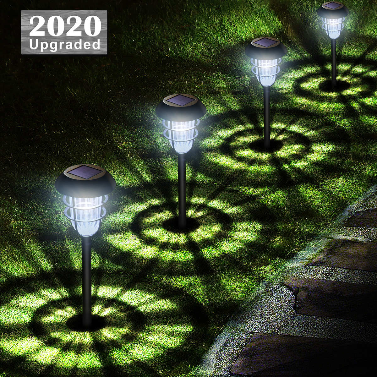 URPOWER Solar Lights Outdoor Upgraded Bright Metal Solar Pathway Lights Waterproof Auto On / Off Garden Lights Solar Powered Solar Landscape Lights for Lawn Yard Patio Path Driveway Cool White(4 Pack)