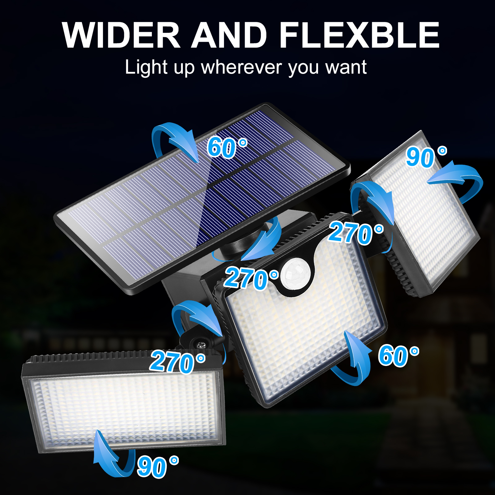 URPOWER Solar Flood Lights Outdoor, 226 LED 3 Heads Adjustable Solar Motion Sensor Lights, 270° Wide Angle Solar Powered Security Lights (1 Pack)