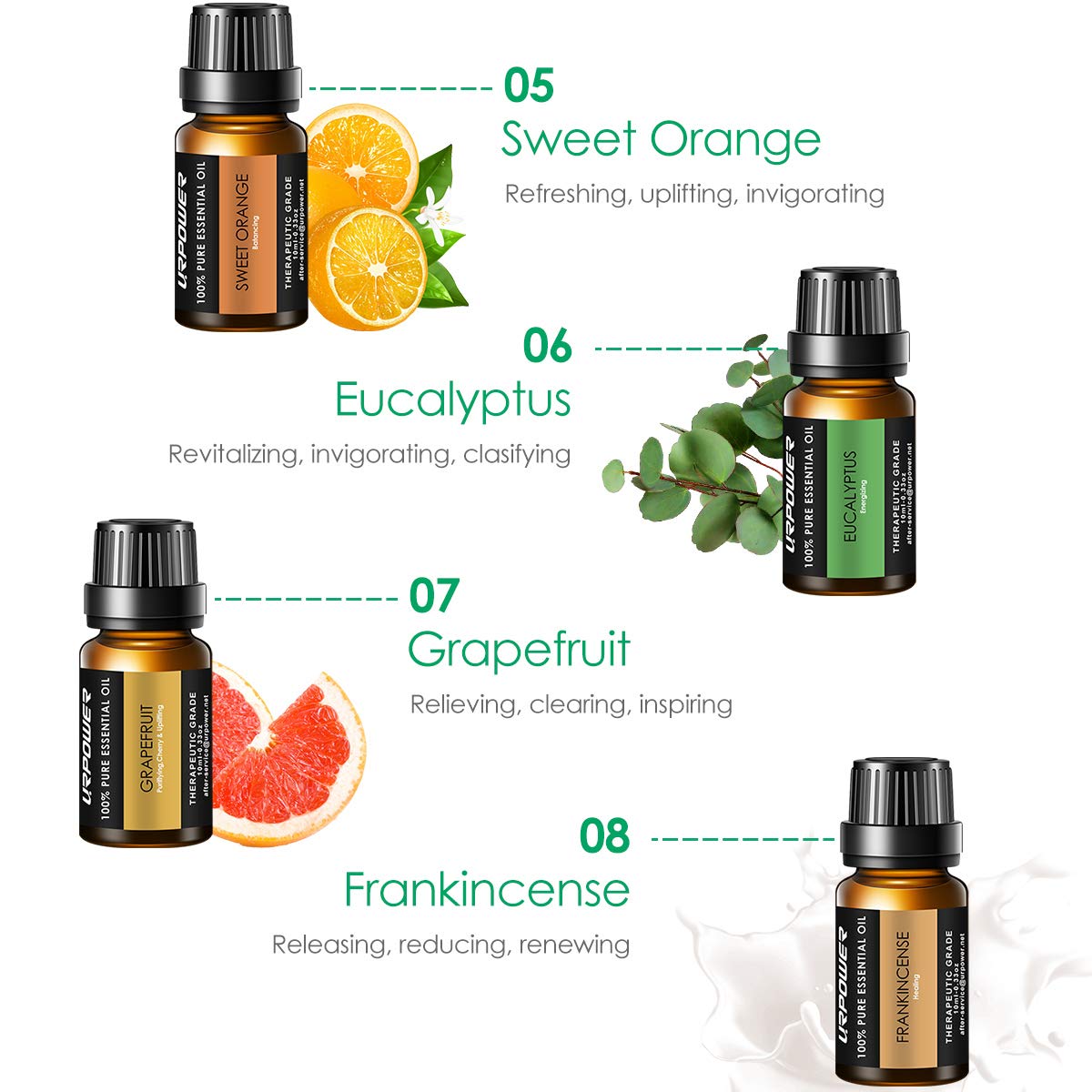 URPOWER Essential Oils, 16x10ml 100% Pure Aromatherapy Essential Oil Gift Set with Lavender, Sweet Orange, Peppermint, Lemon, Rosemary, Grapefruit, etc for Essential Oil Diffuser, Massage, Spa