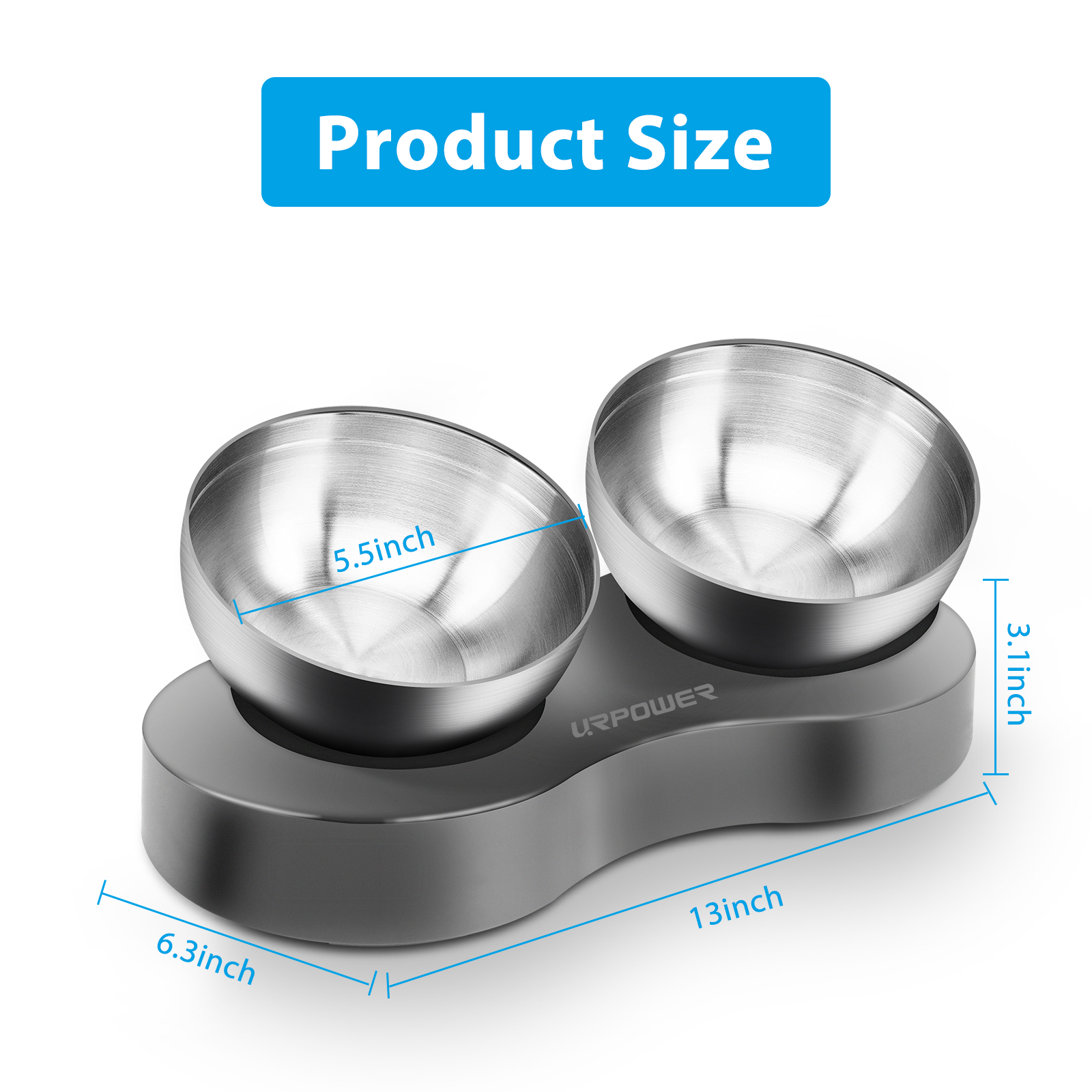 URPOWER Elevated Dog Cat Bowls 20°Tilted Raised Cat Food Bowls with 2 Stainless Steel 20oz Dog Bowls Stress Free Advanced Food Grade Material with Anti Slip Stand Feeding Bowls for Cats, Dogs and Pets