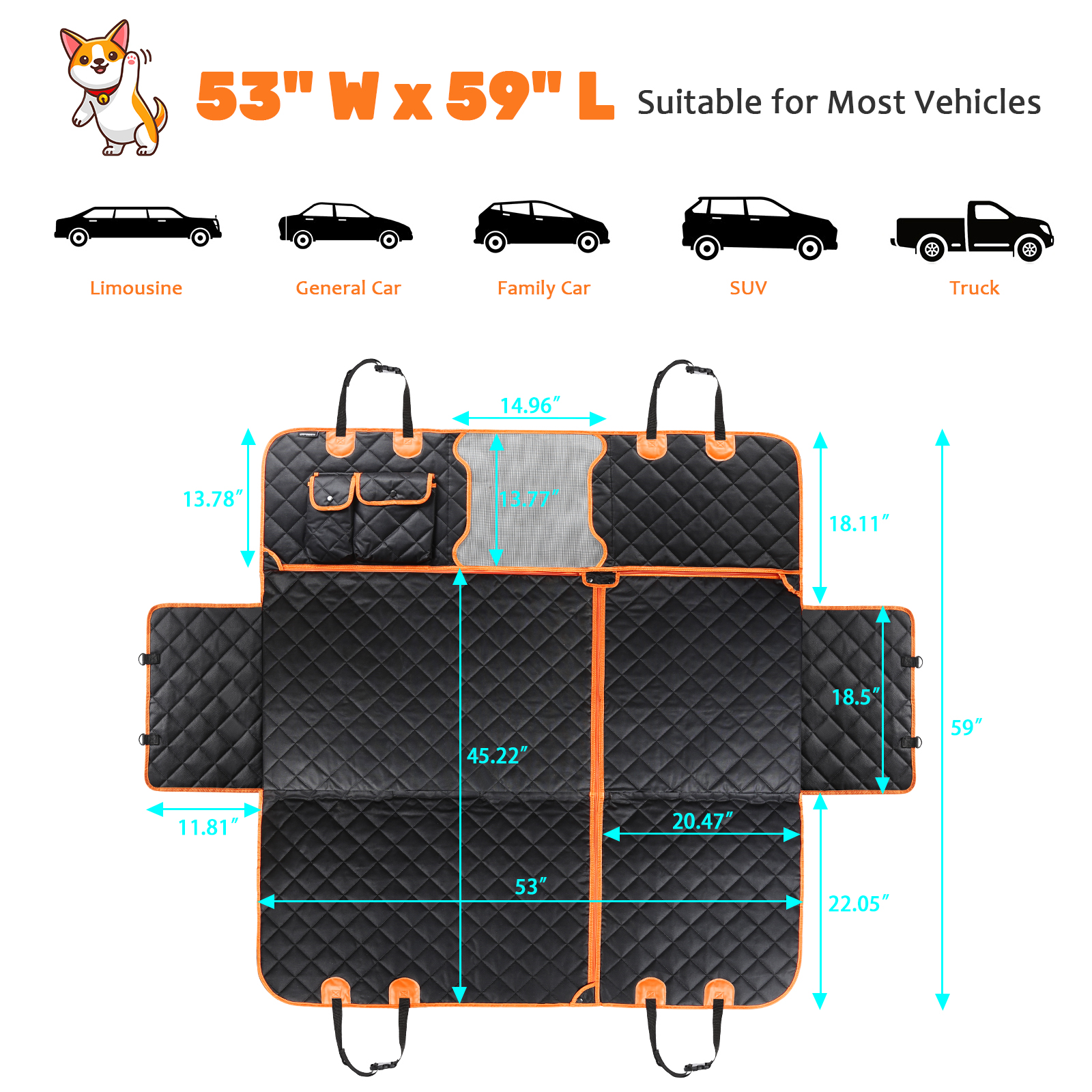 URPOWER 4-in-1 Convertible Dog Car Seat Cover 100% Waterproof Dog Seat Cover Nonslip Dog Hammock 600D Heavy Scratchproof Pet Seat Cover for Cars Back Seat with Mesh Window for Cars Trucks and SUVs