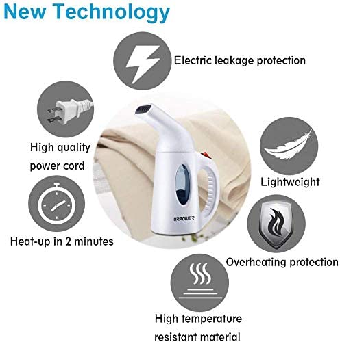 URPOWER Garment Steamer 130ml Portable 7 in 1 Handheld Fabric Steamer Fast Heat-up Powerful Garment Clothes Steamer with High Capacity for Home and Travel, Travel Pouch Included- Not for Abroad