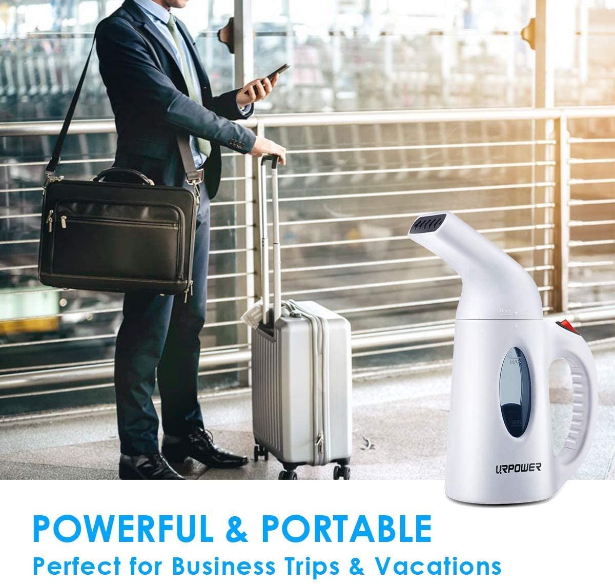 URPOWER Garment Steamer 130ml Portable 7 in 1 Handheld Fabric Steamer Fast Heat-up Powerful Garment Clothes Steamer with High Capacity for Home and Travel, Travel Pouch Included- Not for Abroad