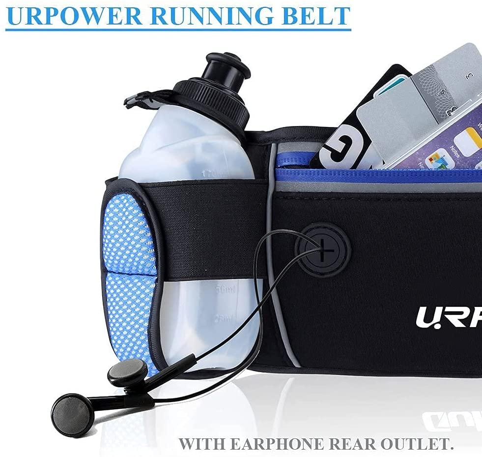 URPOWER Running Belt Multifunctional Zipper Pockets Water Resistant Waist Bag, with 2 Water Bottles Waist Pack for Running Hiking Cycling Climbing and for 6.1 inches Smartphones