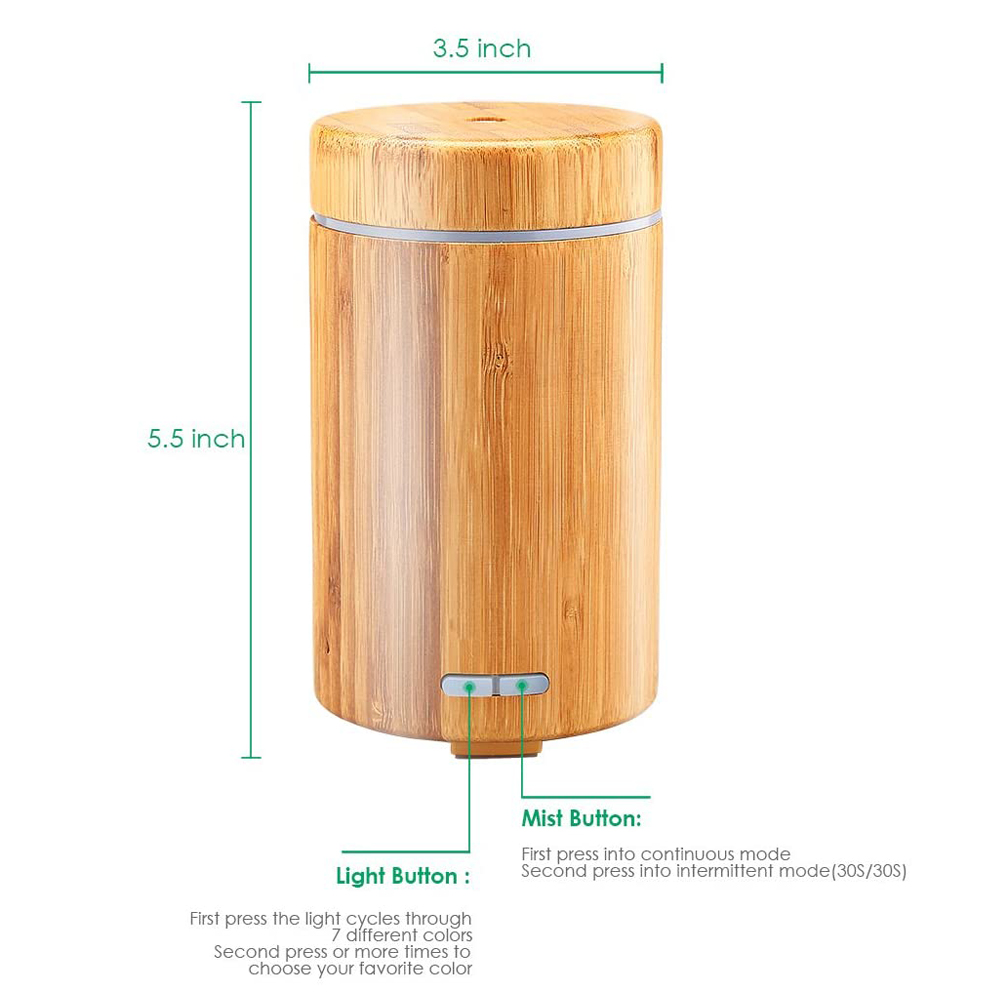 URPOWER Real Bamboo Ultrasonic Aromotherapy Cool Aroma Diffuser with Adjustable Mist Modes Waterless Auto Shut-Off for Home Office Bedroom Living Room Study Yoga Spa