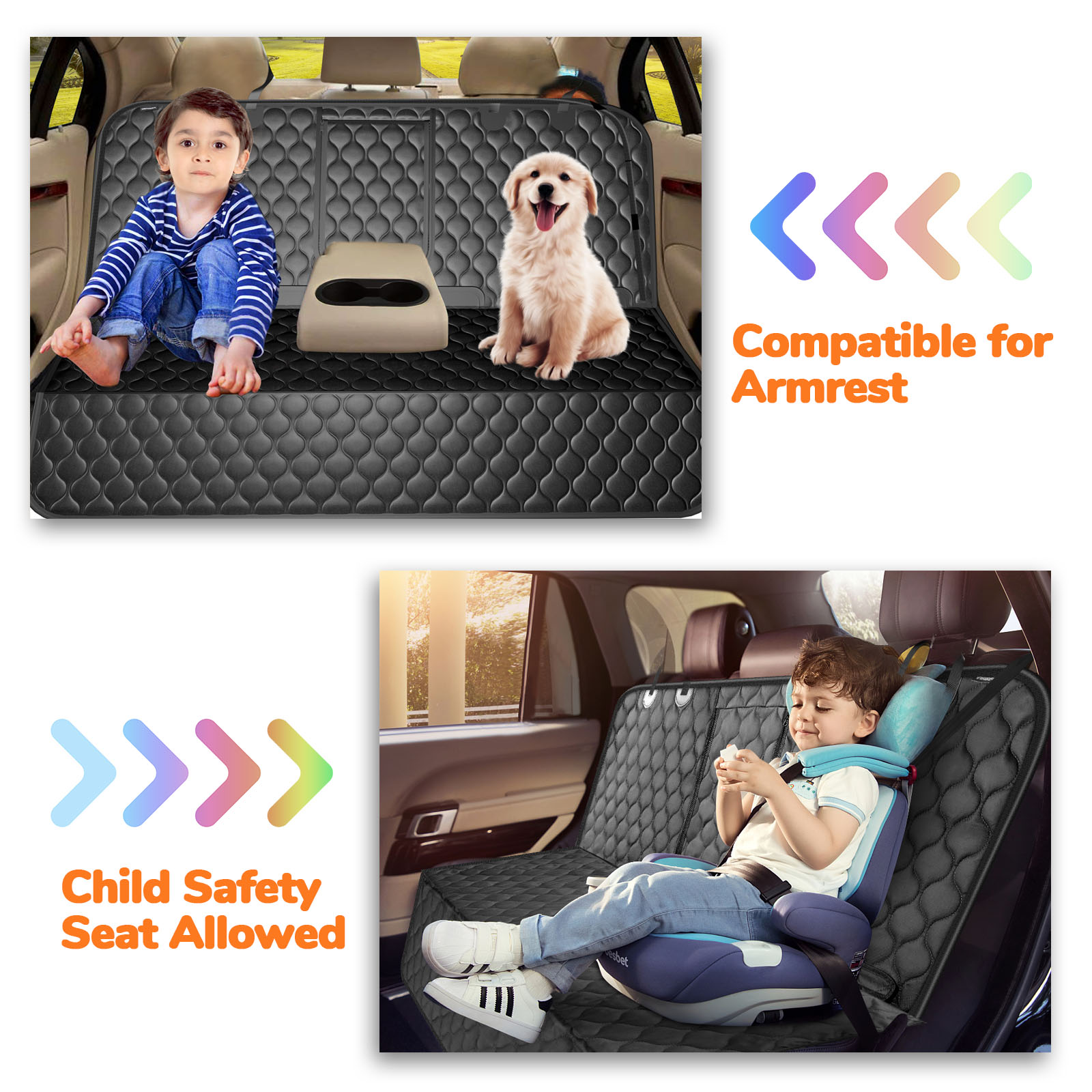 URPOWER Dog Car Seat Cover for Back Seat - Waterproof Bench Seat Cover Fits Middle Armrest for Cars, SUVs & Small Trucks, Nonslip Backseat Dog Covers Rear Seat Protector for Pets and Child