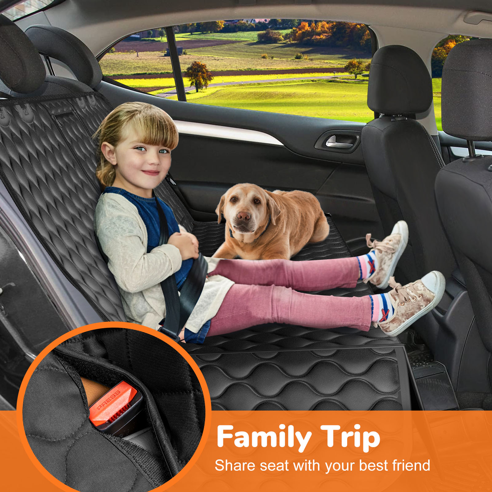 URPOWER Dog Car Seat Cover for Back Seat - Waterproof Bench Seat Cover Fits Middle Armrest for Cars, SUVs & Small Trucks, Nonslip Backseat Dog Covers Rear Seat Protector for Pets and Child