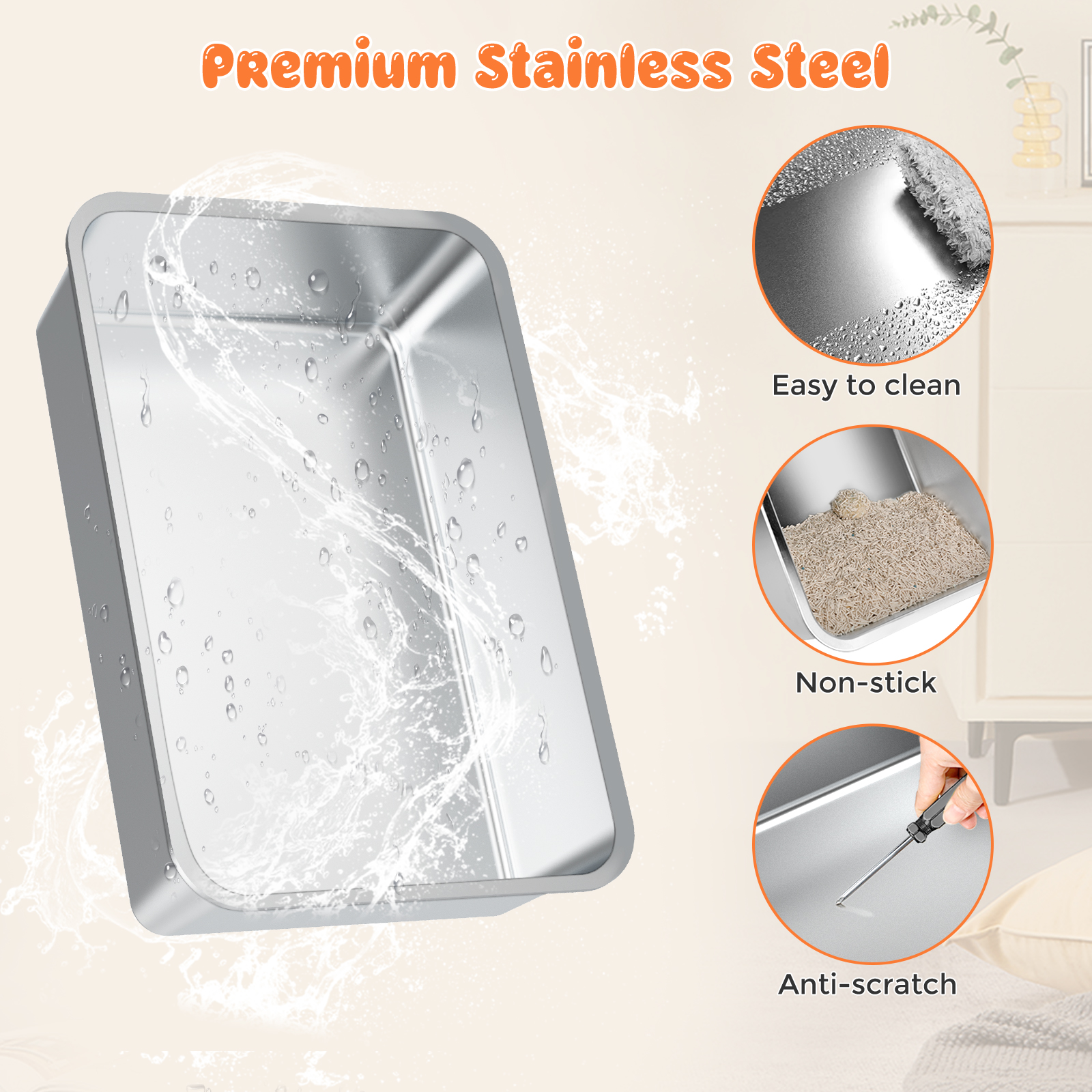URPOWER Stainless Steel Cat Litter Box with Lid Extra Large Enclosed Litter Box for Cats Non-Sticky Metal Pan with High Sided Enclosure & Scoop, Front & Top Entry, Anti-Leakage, Easy Cleaning