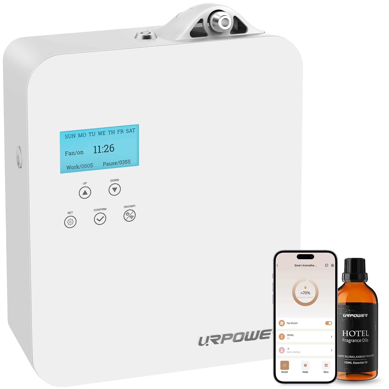 URPOWER 300ML Waterless Nebulizing Scent Diffuser with Essential Oils , Up to 3000 Sq Ft, Smart APP Control HVAC/Wall/Desktop Cold-Air Aromatherapy Machine for Home/Office