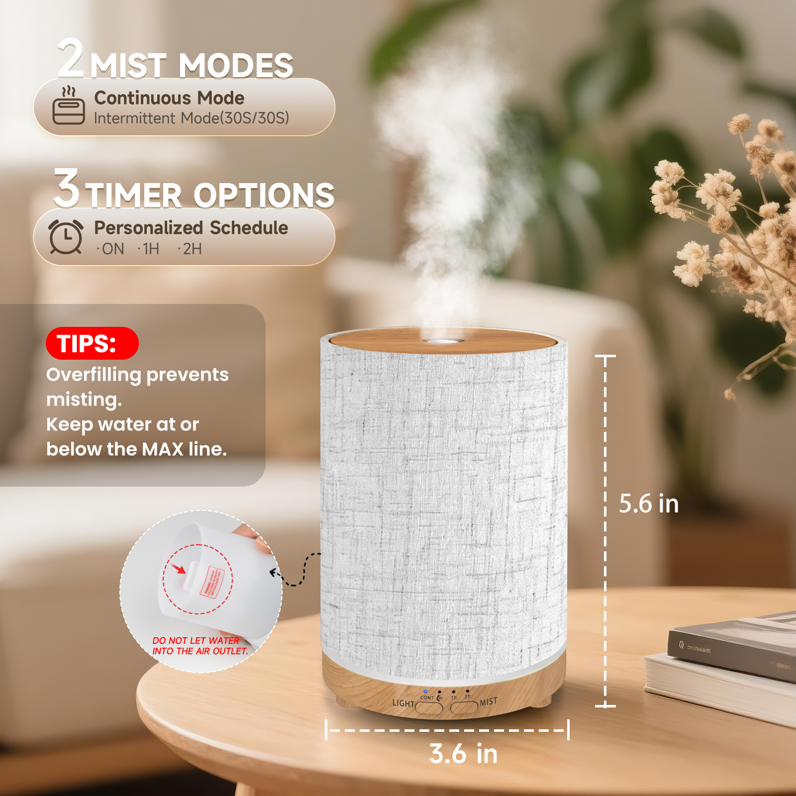 URPOWER 100ML Essential Oil Diffusers for Home with Linen Cover