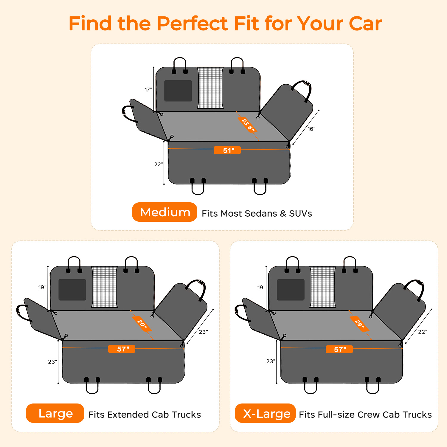 URPOWER Backseat Extender for Dogs - Hard Bottom Dog Car Seat Cover for Back Seat, Dog Hammock for Car and SUV, Pet Rear Seat Protector Dogs Travel Bed with Mesh Window & Side Flaps