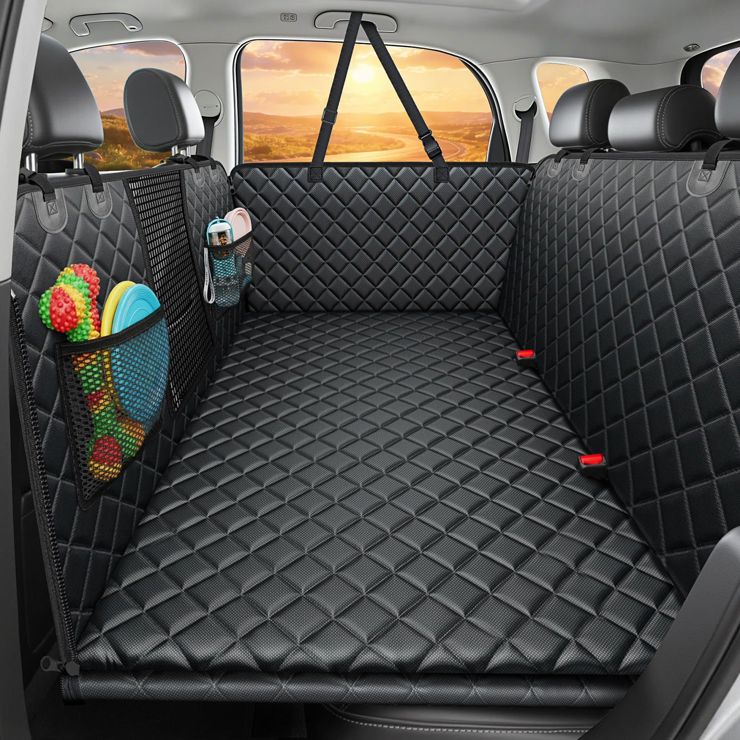 URPOWER 2026 Upgraded Back Seat Extender for Dogs - Large Hard Bottom Dog Car Seat Cover Holds 550lbs, Waterproof Dog Hammock Pet Bed with High-Density Foam Non-Slip Backseat Protector