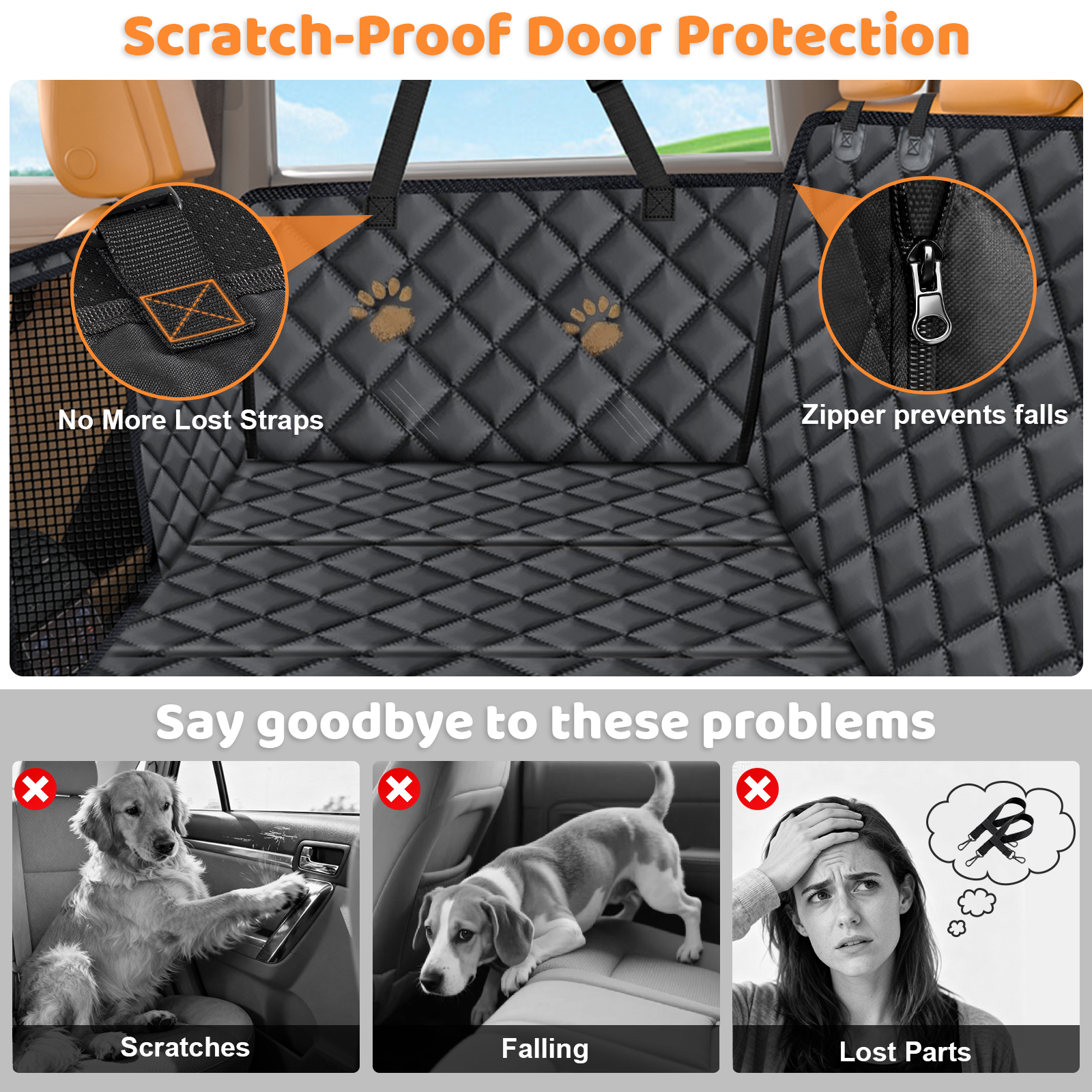 URPOWER Hard Bottom Dog Car Seat Cover for Pets 100% Waterproof Seat Cover Hammock 600D Heavy Duty Scratch Proof Nonslip Durable Soft Back Seat Covers for Cars Trucks and SUVs