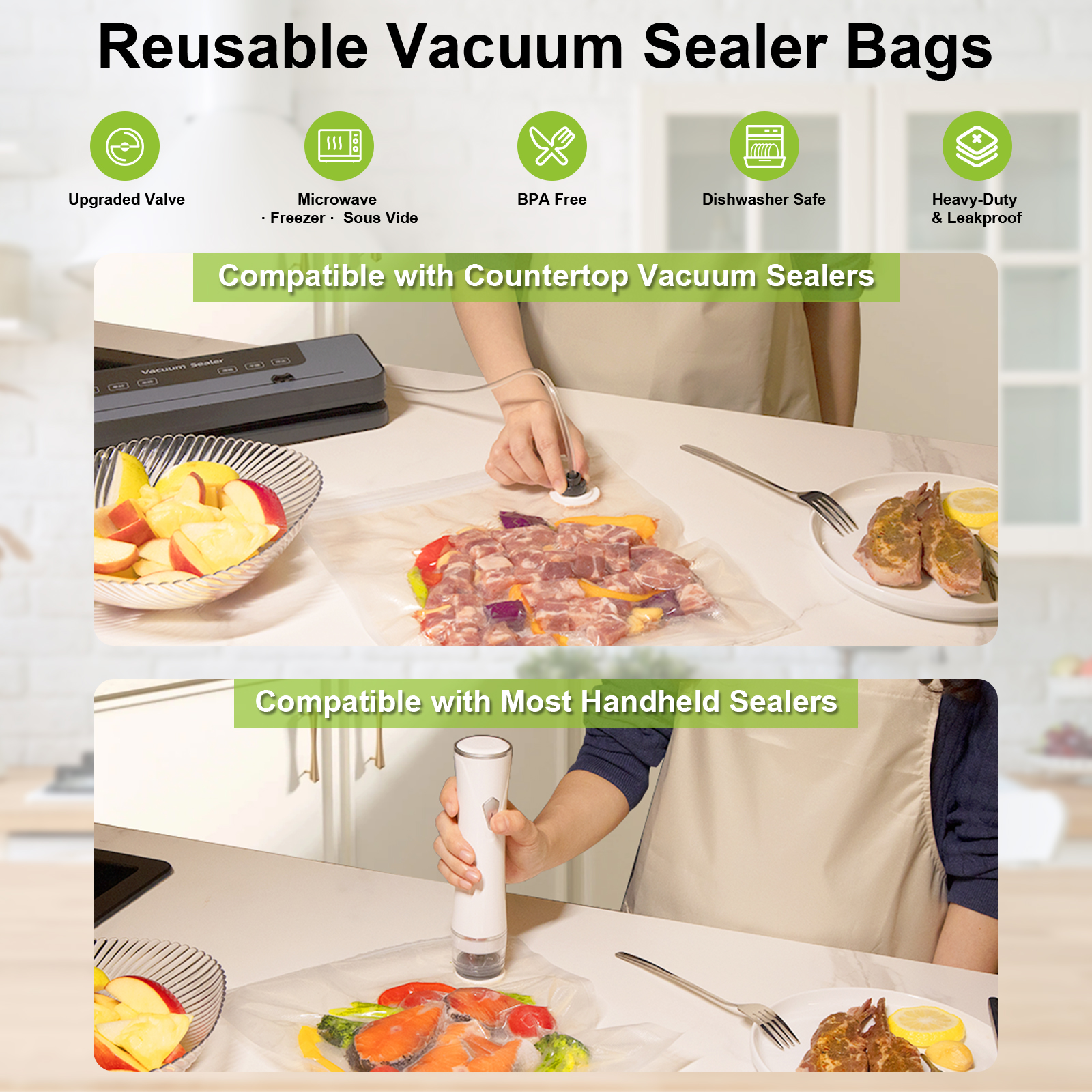 URPOWER Vacuum Sealer Bags for Food: 50 PCS with 6 Clips