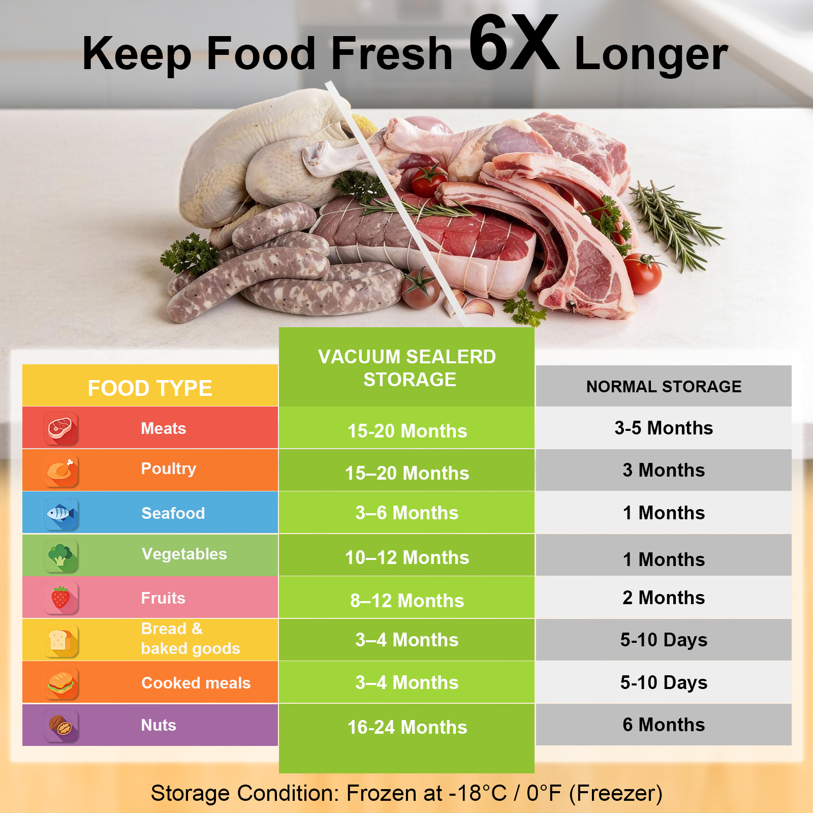 URPOWER Vacuum Sealer Bags for Food: 50 PCS with 6 Clips