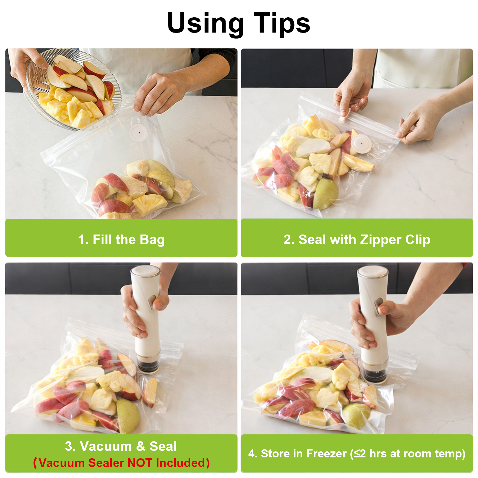 URPOWER Vacuum Sealer Bags for Food: 50 PCS with 6 Clips