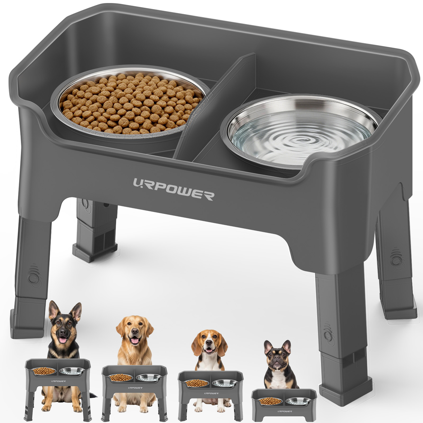URPOWER Mess Proof Elevated Dog Bowls, Splash Guard Raised Bowl Stand