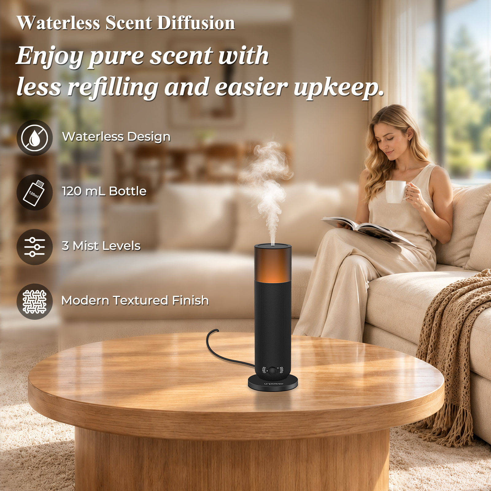 URPOWER Waterless Essential Oil Diffuser 120ml for Home, Hotel & Office