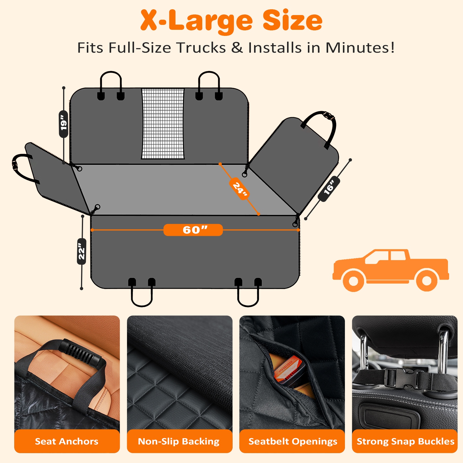 URPOWER XL Dog Seat Cover for Full-Size Truck Back Seat, Waterproof Hammock