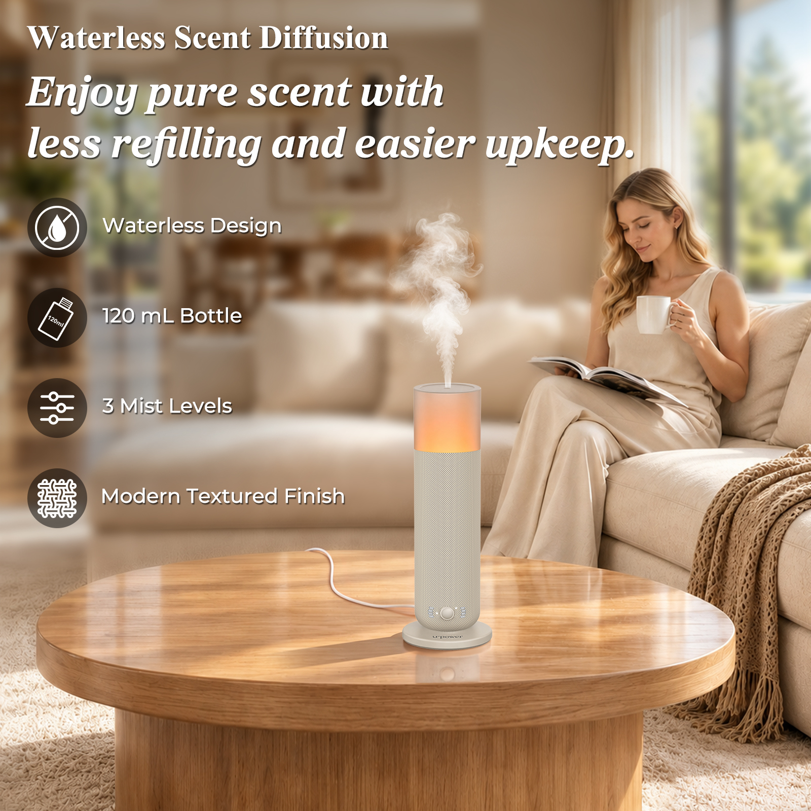 URPOWER Waterless Essential Oil Diffuser 120mL for Home, Hotel & Office