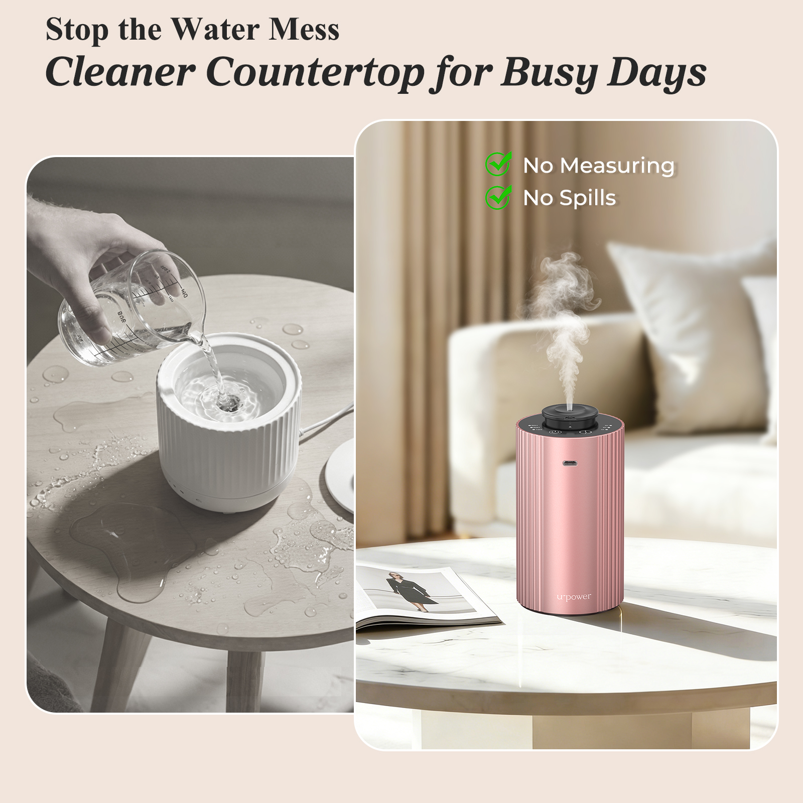 URPOWER Waterless Essential Oil Diffuser Cordless Mini Scent Diffuser 20mL, Pink