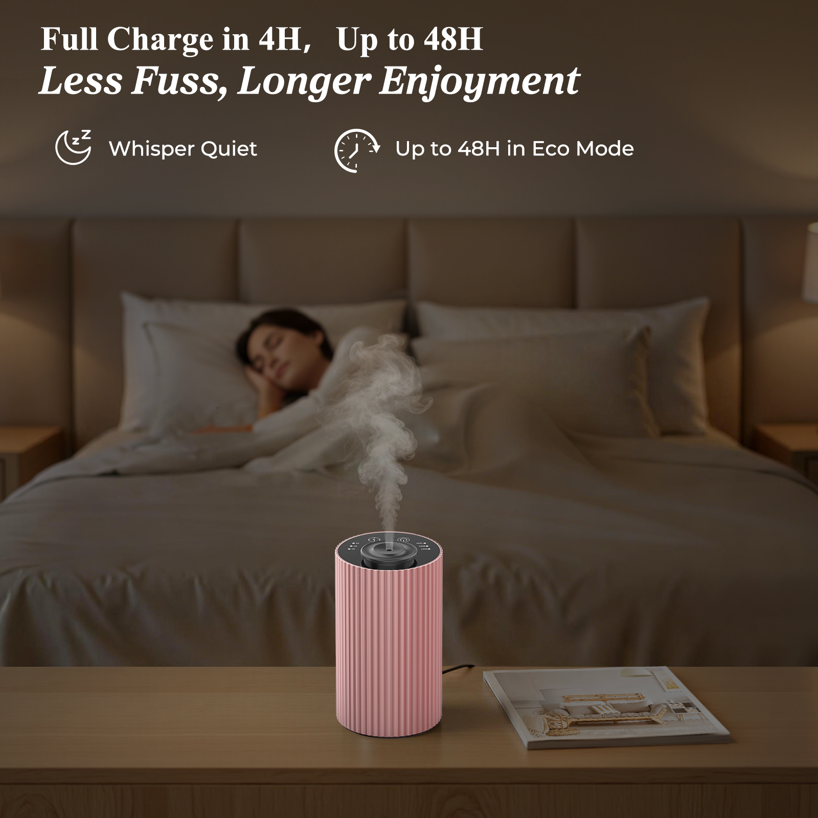 URPOWER Waterless Essential Oil Diffuser Cordless Mini Scent Diffuser 20mL, Pink